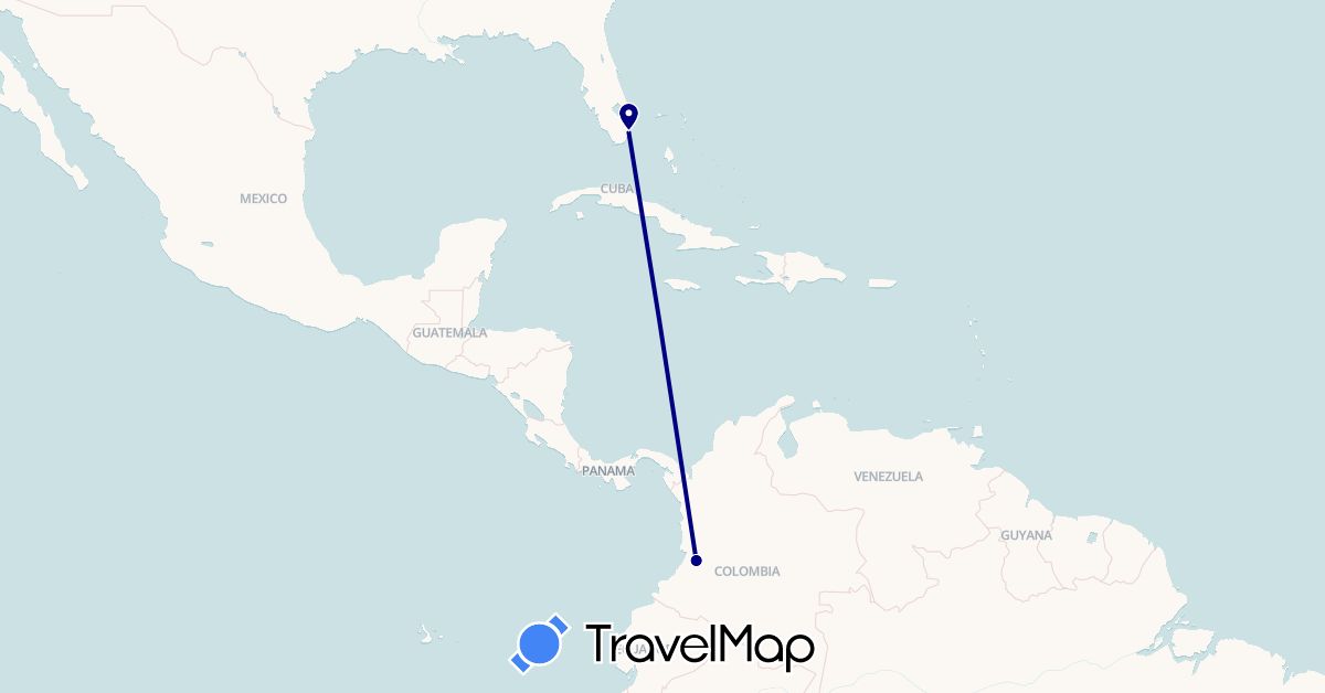 TravelMap itinerary: driving in Colombia, United States (North America, South America)